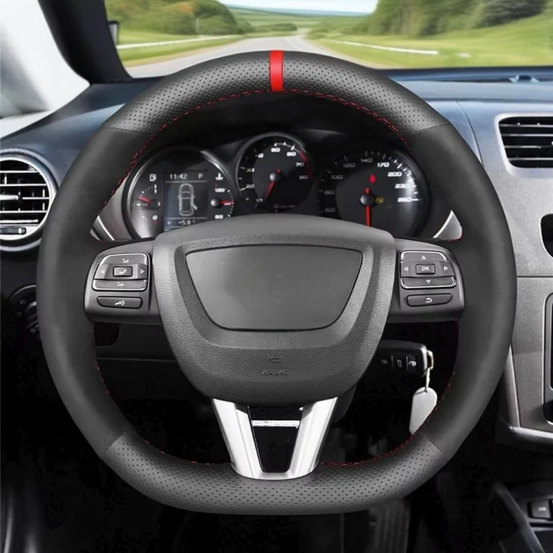 Чехол рулевого колеса автомобиля черная замша для Seat Leon (FR | CUPRA) MK2 1P 2009 2010 2011 Toledo