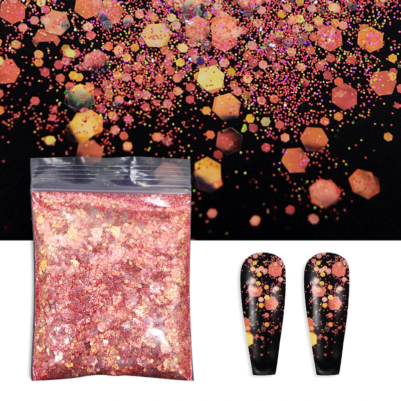 

10g Holographic Nail Glitter Powder Sparkly 3D Mixed Size Hexagon Nail Sequins Flakes Manicure Art Design Decoration Accessories