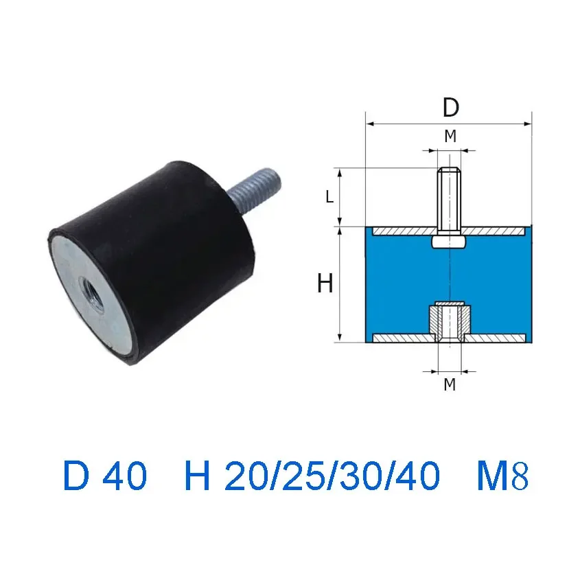 1 шт. резиновый амортизатор с наружной и внутренней резьбой D 40 мм H 20-40