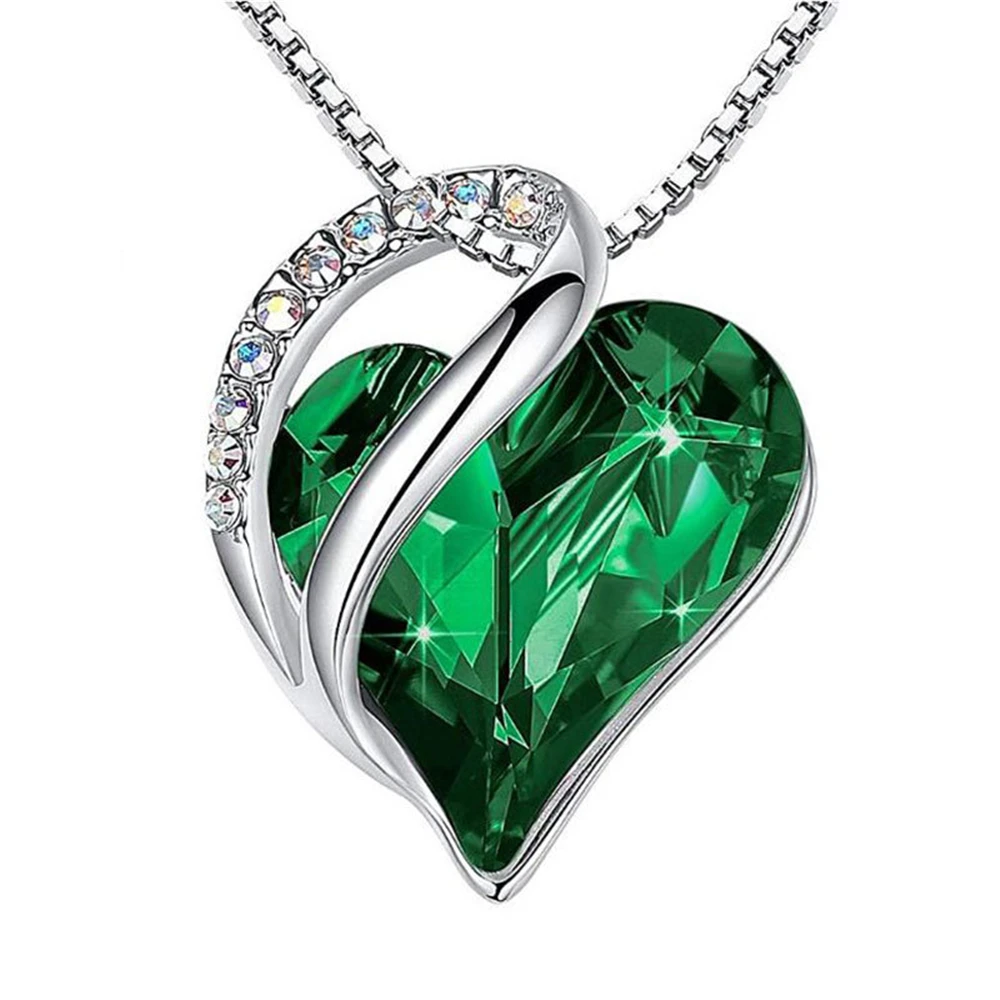 

New Women's December Birthstone Crystal Ocean Heart Chain Necklace Heart Pendant