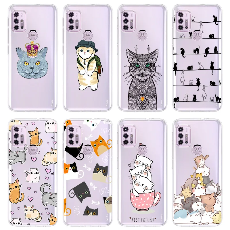 fundas phone case for motorola moto g30 e7 e20 e40 g40 fusion g 5g plus g9 play g20 g50 g60 e7 plus power cartoon cute cat cover free global shipping