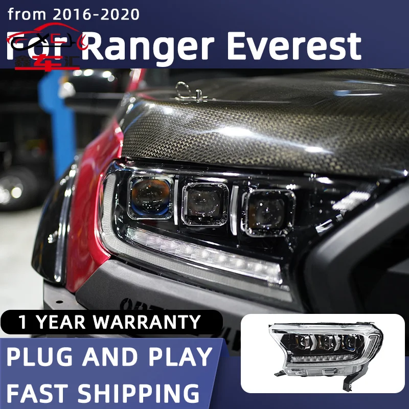 Фото Автомобильные фары для Ford Ranger Everest T6 FL T7 T8 Raptor 3: Проекционные светодиодные фары 2016-2019 с ДХО и сигнальным проектором №2