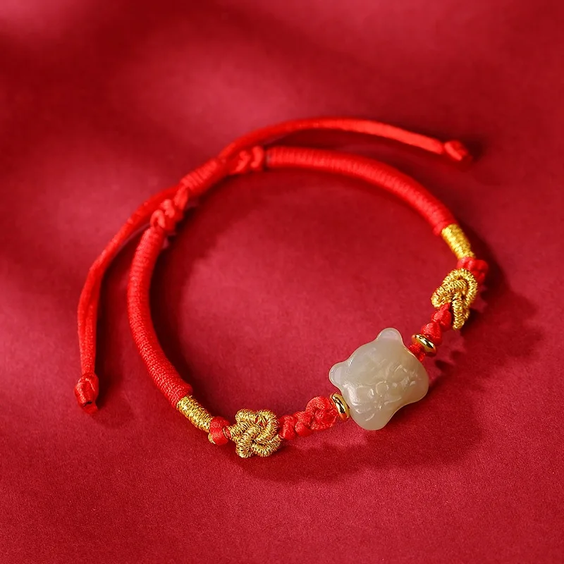 

Натуральный нефритовый бусины класса А пиксиу из нефрита, плетеный браслет ручной работы со шнурком, для мужчин и женщин, подарок на удачу