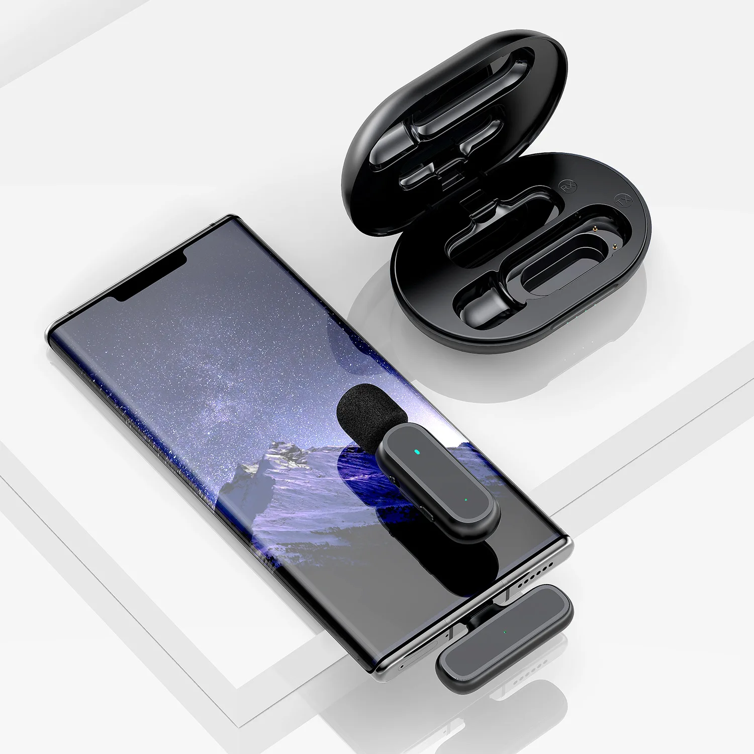 

Wireless Lavalier Microphone With Charging Pin Audio Video Recording Mini Mic for iPhone Android Live Broadcast Lapel Microfonoe