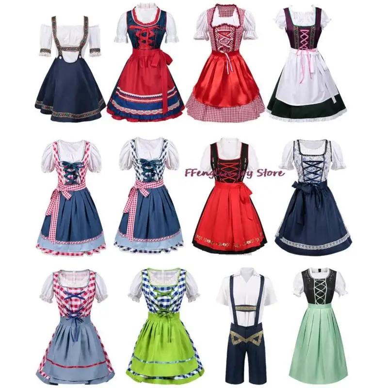 

Новый женский костюм дирндл на Октоберфест, Баварская национальная розовая клетчатая Клубная одежда, косплей, карнавал, Хэллоуин, фантазийное платье для страны