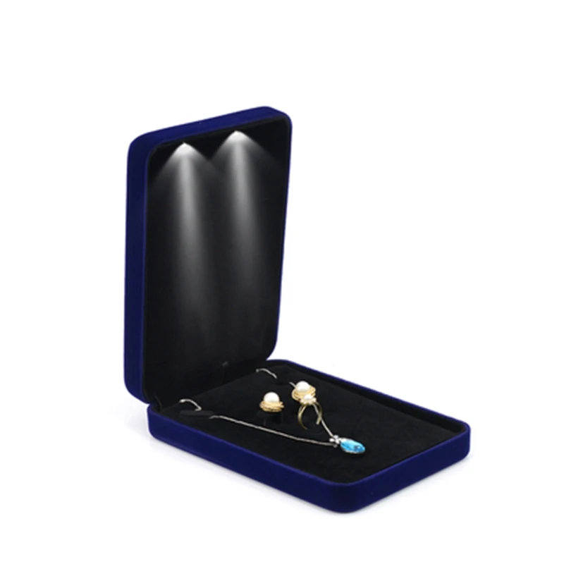 LED Light Velvet Small Jewelry Box Set Display Jewel Set Storage Organizer Necklace Ring Earring Gift Packaging Holder