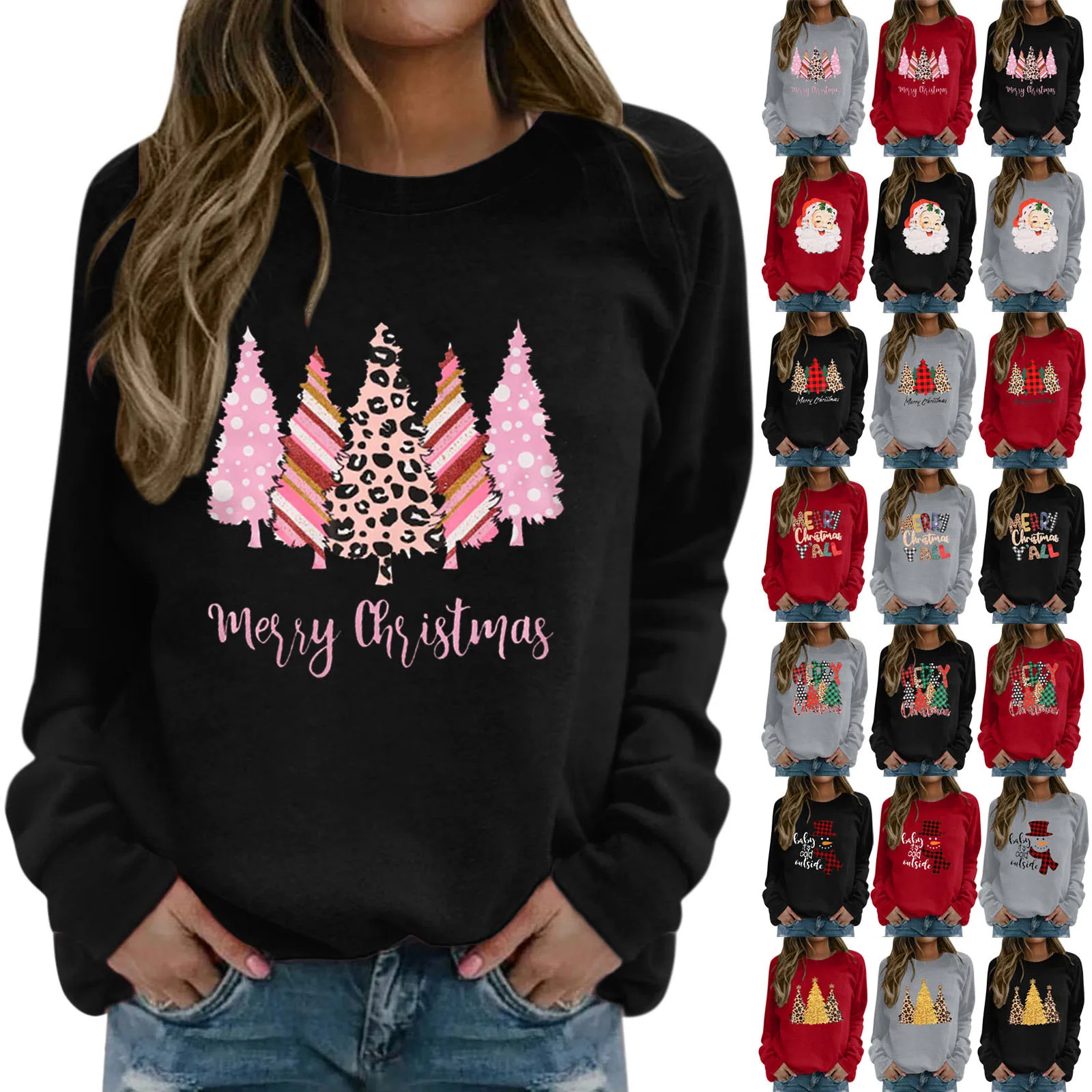 

Womens Fashion Christmas Print Round Fleece Lined Sweatshirt Quarter Zipper Sweatshirt Women Women's Long Sleeve Workout Tops