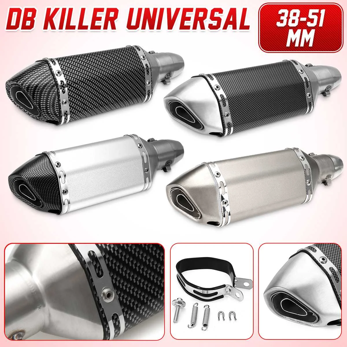 

310mm 38-51mm Motorcycle Scooter Exhaust Muffler Pipe Carbon Fiber ATV Quad Exhaust Tip For Honda CBR250 CB400 YZF FZ400 Z750