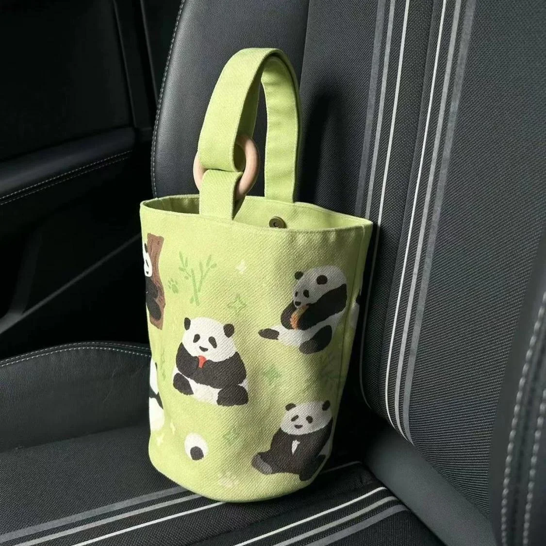 Kawai Handheld Carry Bags, Canvas Bucket Bags, Cute Panda Portable Cosmetics Snacks Bags, Daily Commute Diaper Bottle Kids Bag