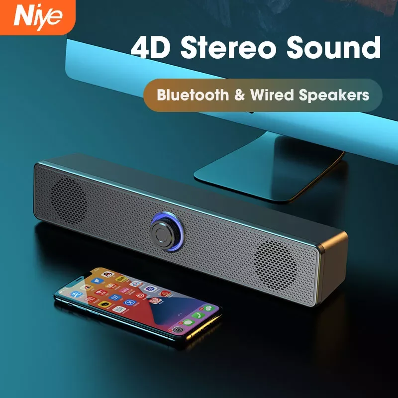 

4D Surround Soundbar Bluetooth 5.0 Computer Speakers Wired Stereo Subwoofer Sound Bar for Laptop PC Home Theater TV Aux Speaker