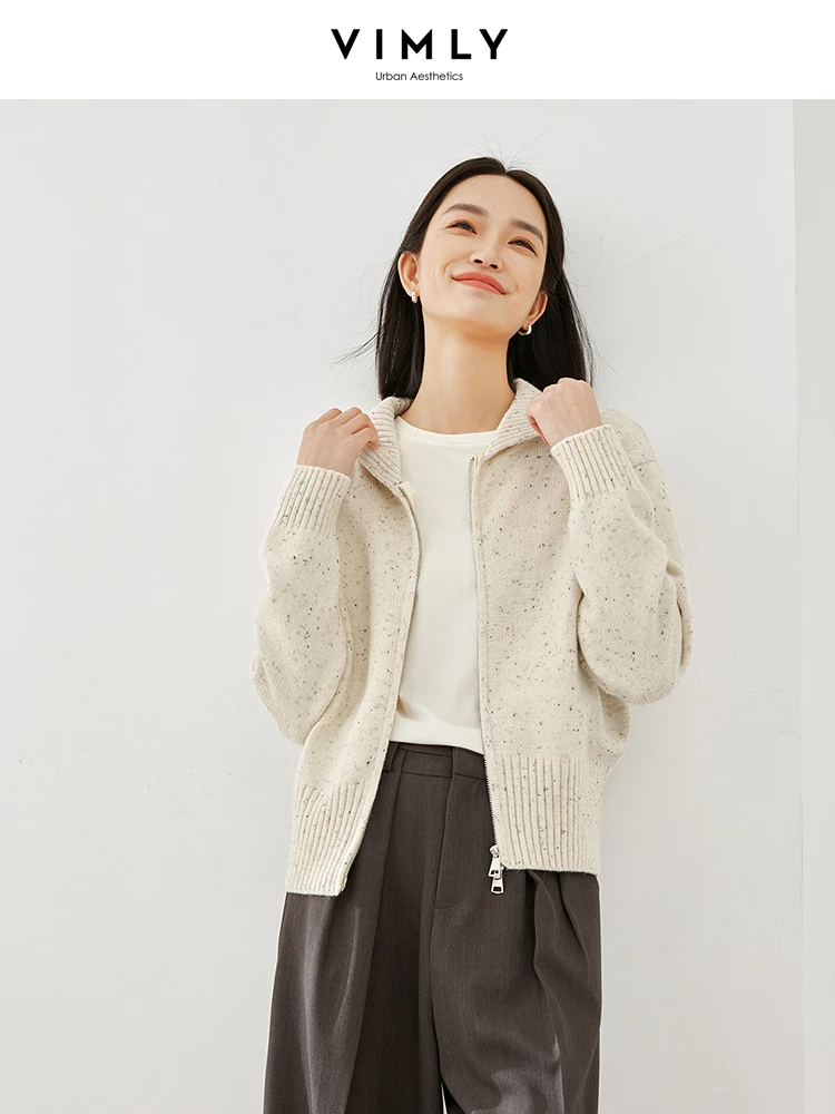 

Вязаный кардиган Vimly на молнии с лацканами, новинка сезона осень-зима 2023, Женская Толстая офисная одежда с длинным рукавом, 16258