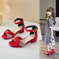 fashion girls sandals summer kids princess shoes for wedding party fashion rhinestone high heels sandal red chaussure fille