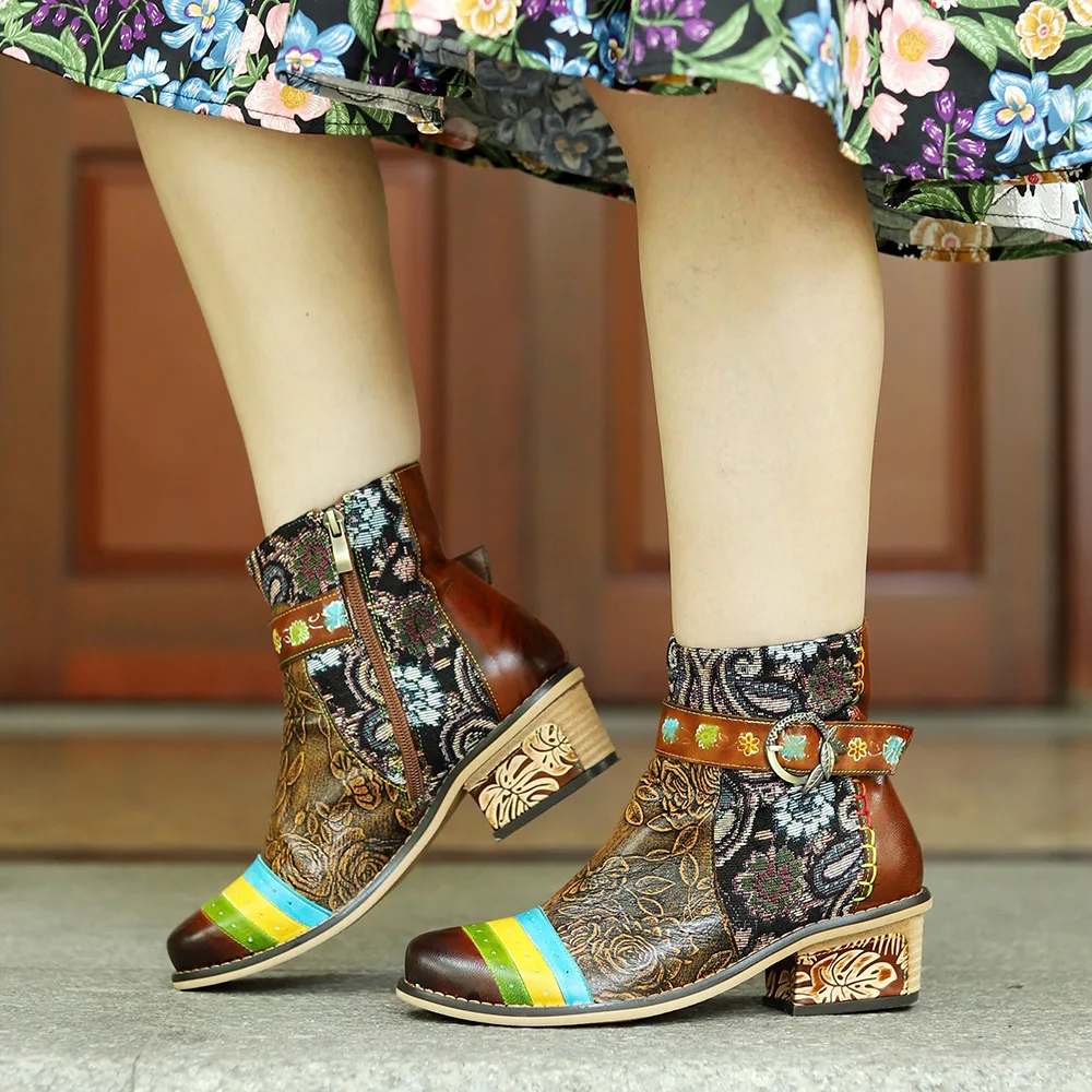 Socofy Raffan винтажные повседневные удобные женские ботинки из натуральной кожи