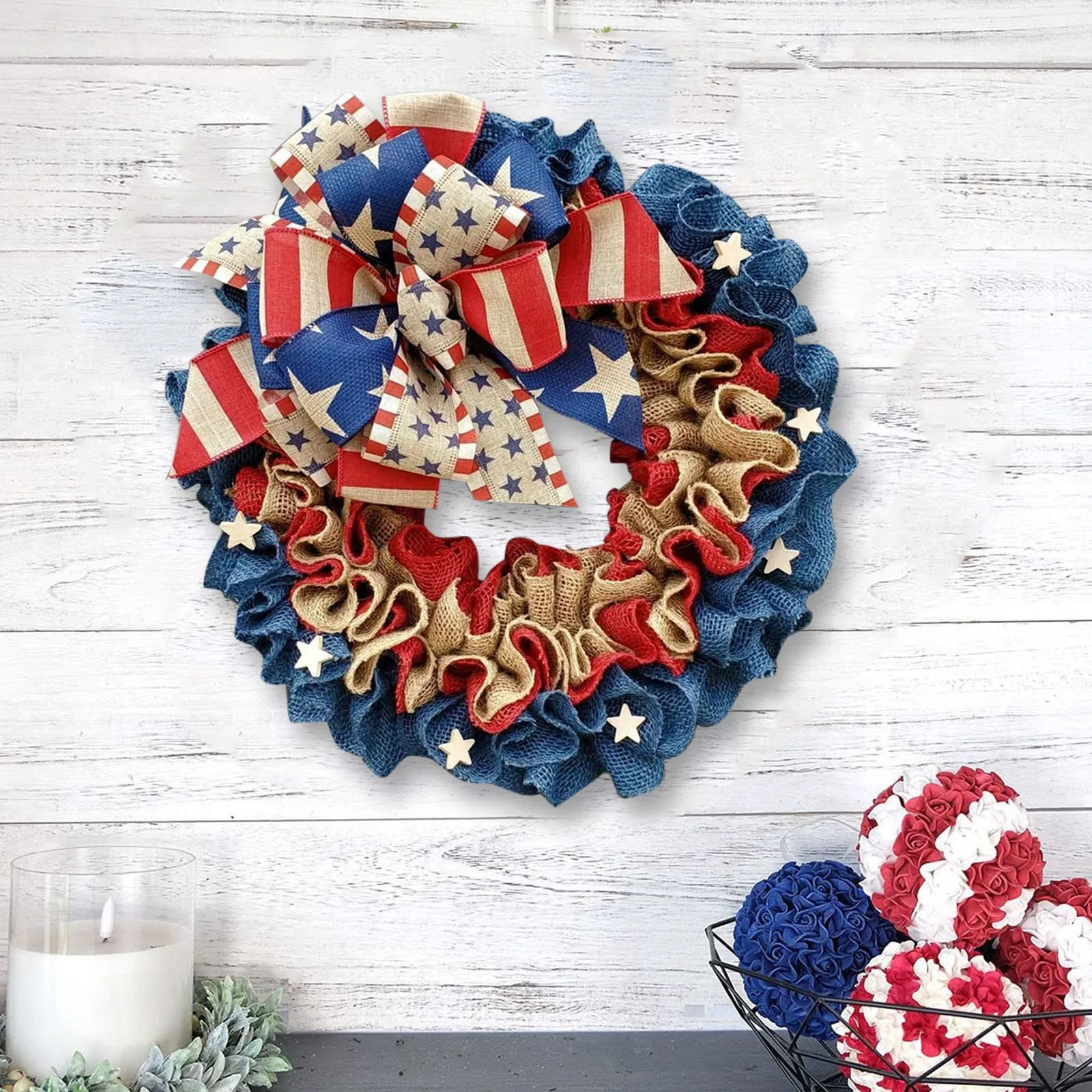 

4th of July Independence Day Wreaths Decoration, Spring Patriotic Front Door Wreath Memorial Day Wreath Front Door Wall Decor