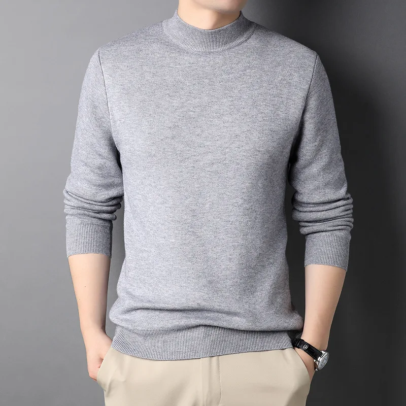 Men Sweater Solid Pullovers Mock Neck Spring And Autumn Wear Thin Fashion Undershirt Size M to 4XL