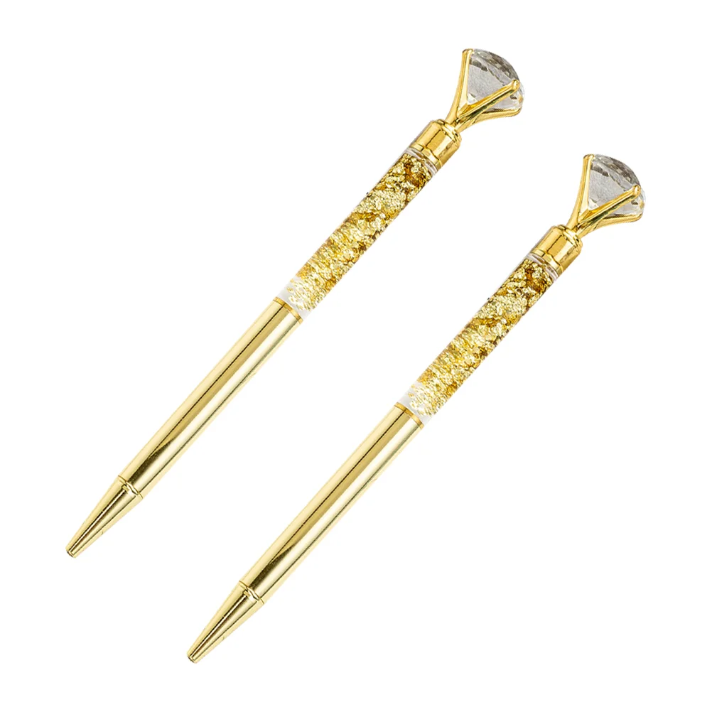 

2Pcs Ball Point Pen Metal Pen Glass Crystal Sparkling Diamond Roller Ball Pens for School Office(Golden)