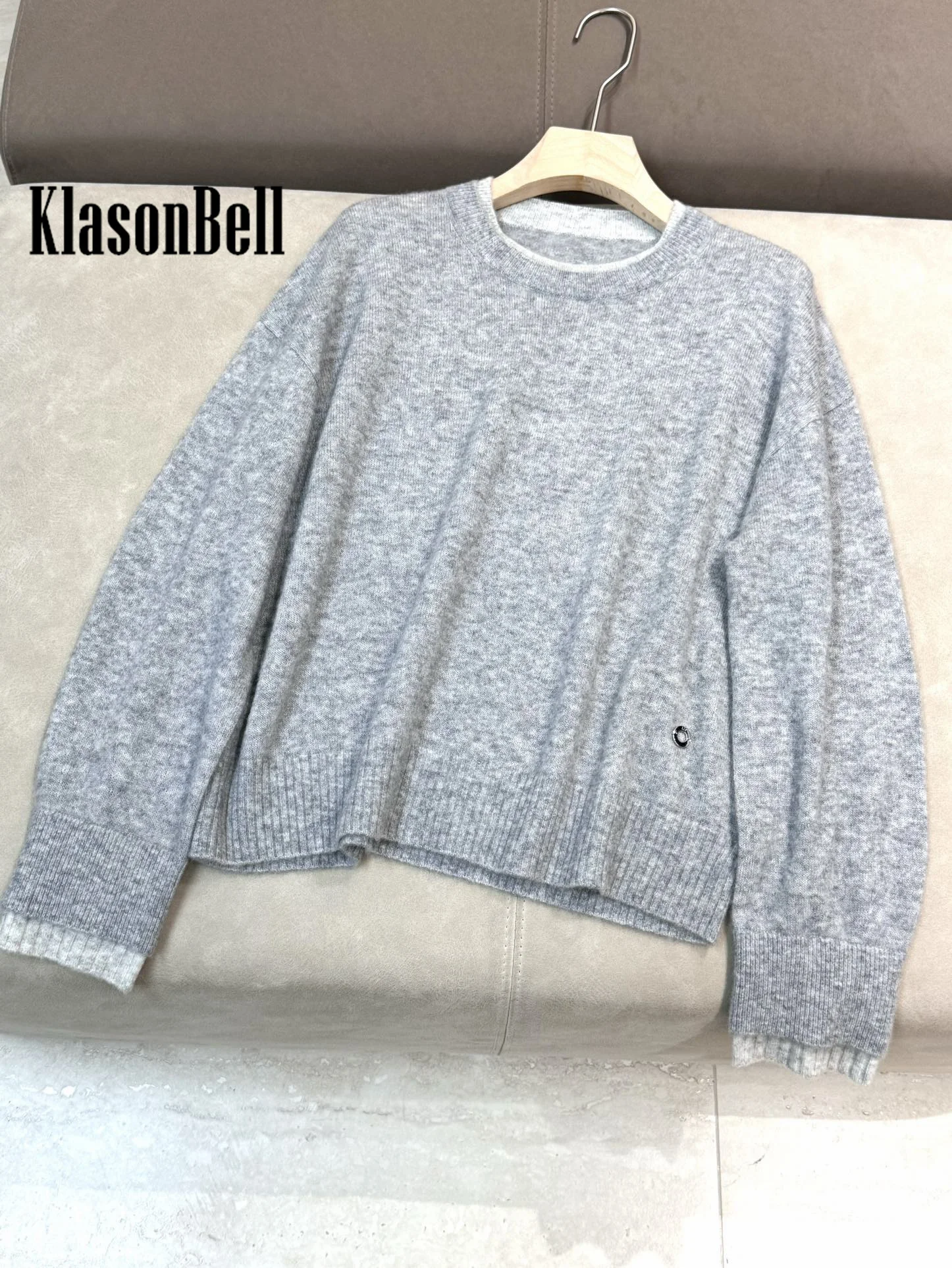 11.23 KlasonBell 2024 новая зимняя мода двухэтажный пуловер с круглым вырезом и манжетами