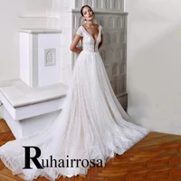ruhair classic wedding dresses for women exquisite queen brush train short sleeve dropping shipping robe de soire mariage