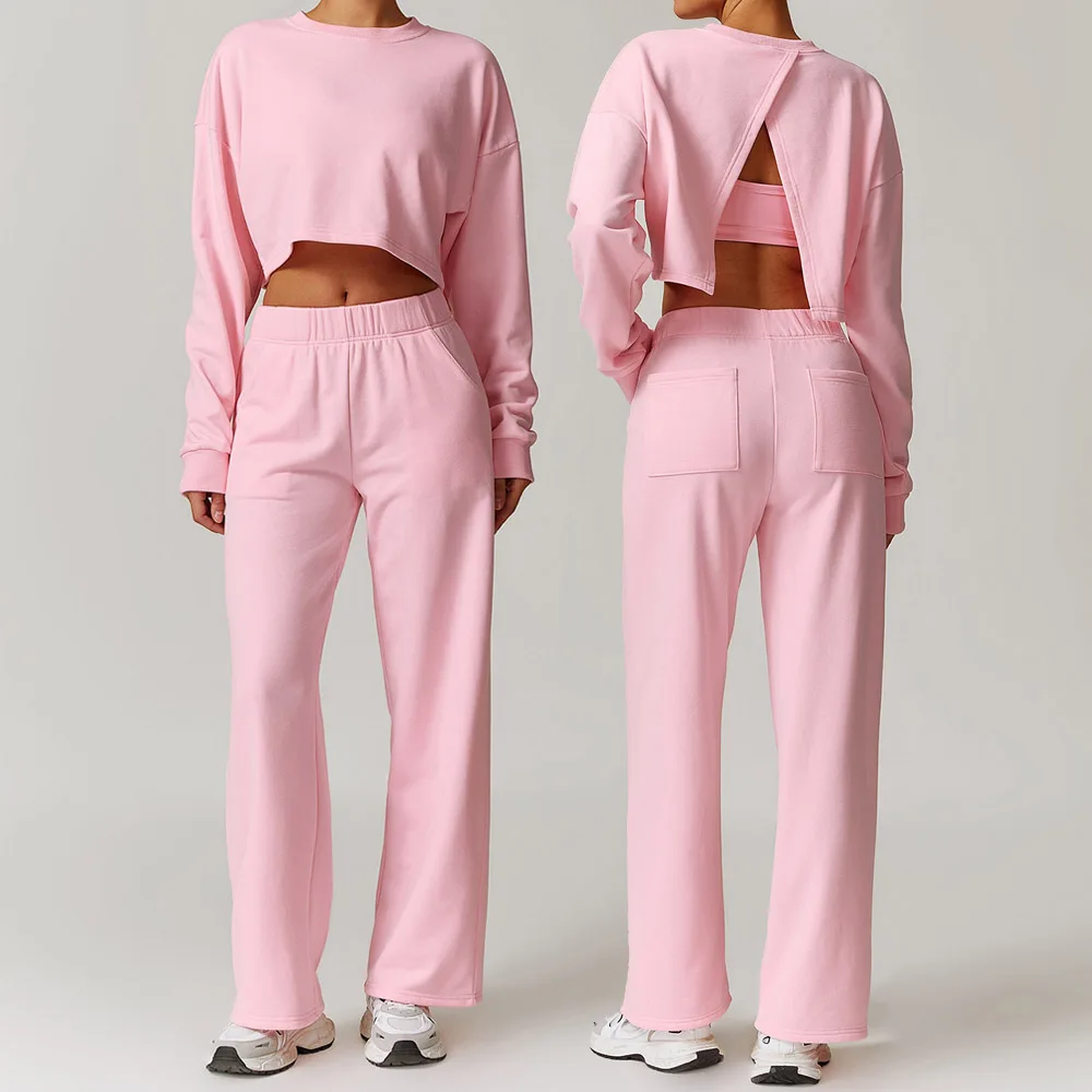 Комплект Спортивный женский зимний с широкими штанинами пуловер длинным рукавом