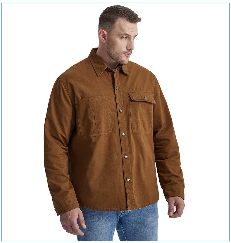 US Size Men's Loose Splice Corduroy Washed Cotton Shirt European and American Metal Button Long Sleeve Shirt 2022 Winter Shirt