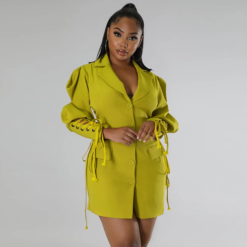 

Znaiml 2022 Elegant Office Lady Blazer Dress Women Single Breasted Long Sleeve Lace-up Bodycon Mini Dresses Fall Party Clubwear