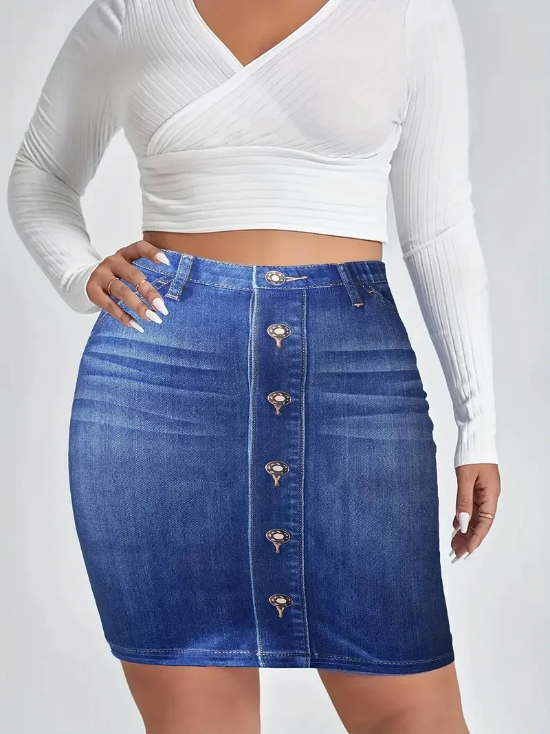 Летняя повседневная женская юбка с имитацией джинсовой ткани бабочкой