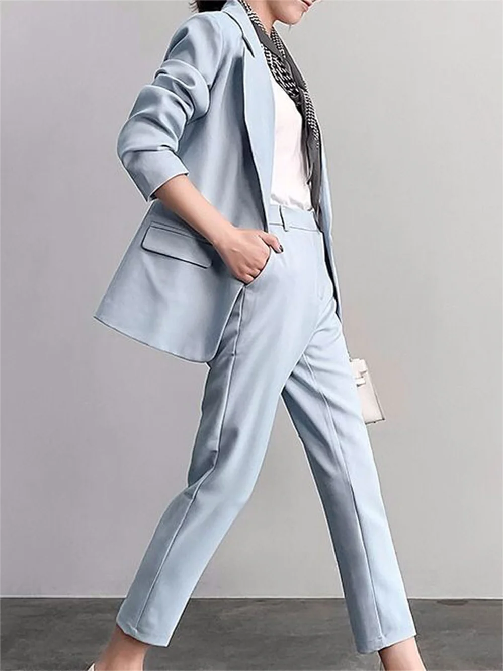 Casual Women Single Botton Blazer Suits Ol Pants Suit Notched Jackets & Ankle-length Trouser 2-pieces Set Fashion наборы брюки