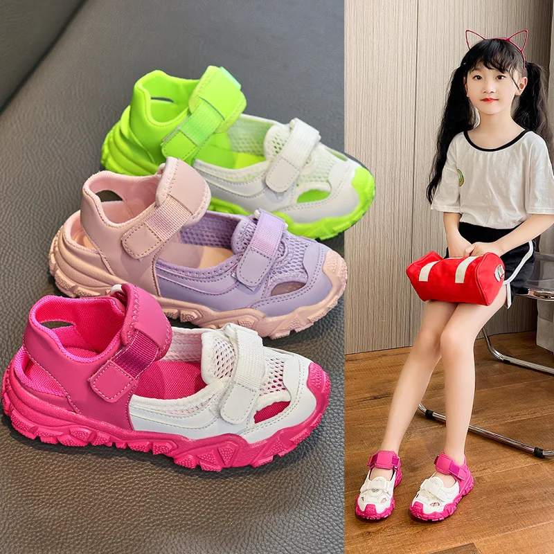 

Girls Sport Sandals 2022 Summer Fashion New Kids Mesh Breathable Hollow Beach Shoes Children Girls Sneakers