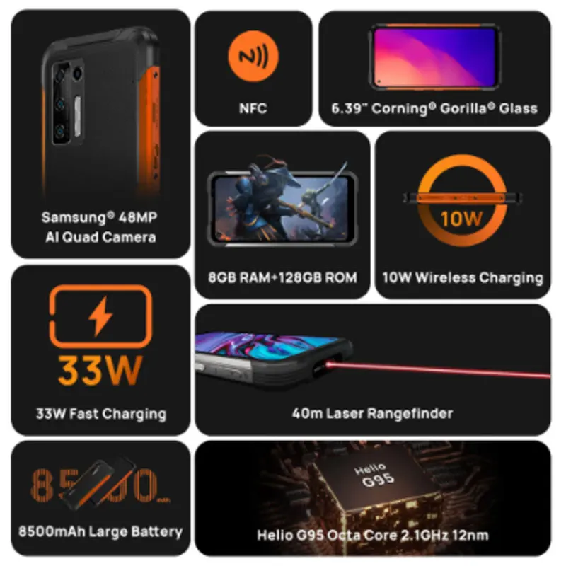 DOOGEE S97 Pro Rugged Phone Global Version 40m Laser Rangefinder Helio G95 Octa Core 33W Fast Charging 8GB+128GB 8500mAh NFC enlarge