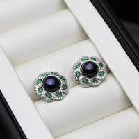 fashion drop earrings womennatural freshwater black pearl earrings 925 silver for women anniversary 8 9mm