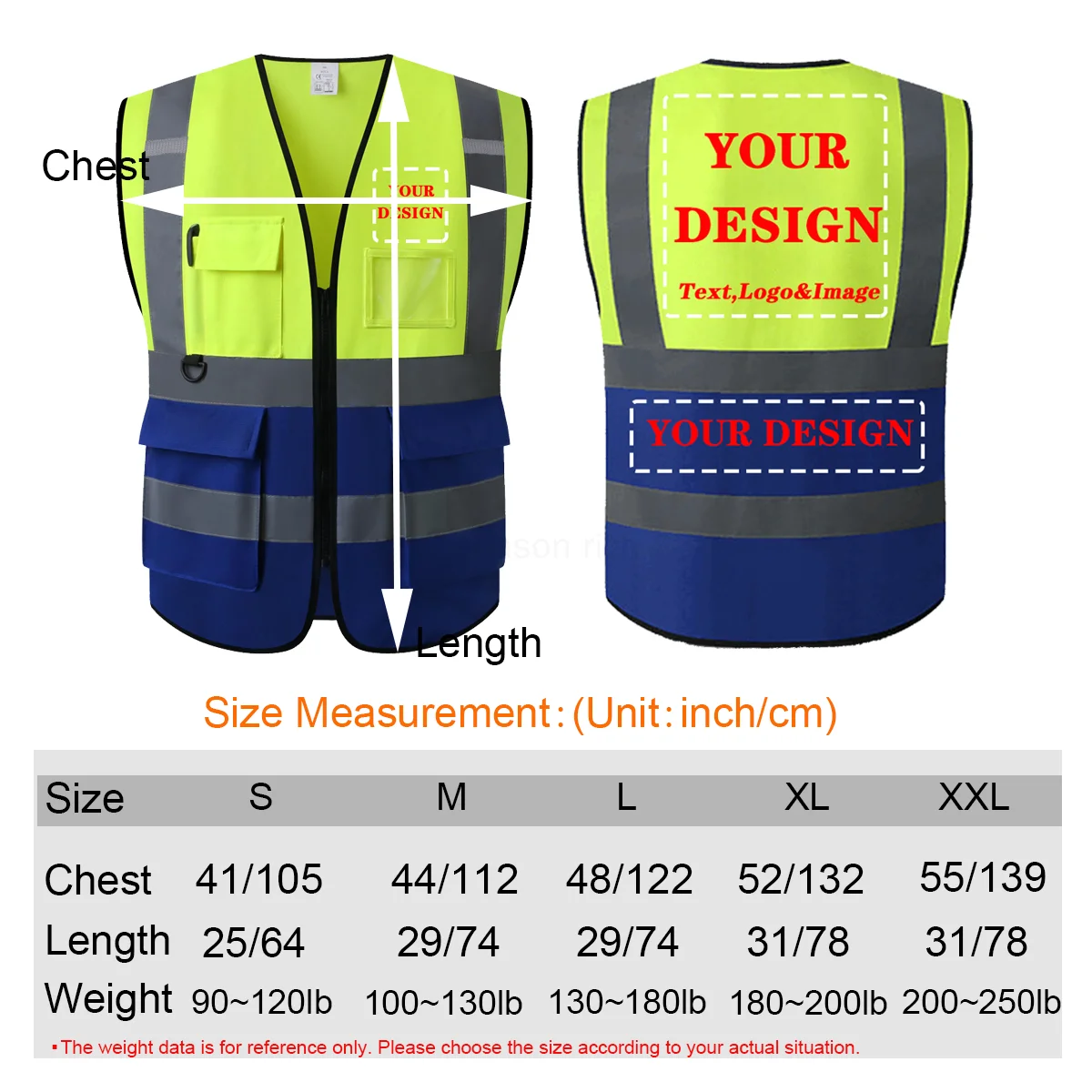 Safety Vest High Visibility Reflective Night Construction Work Security Adults Unisex Zipper and 5 Pockets Traffic Workwear enlarge