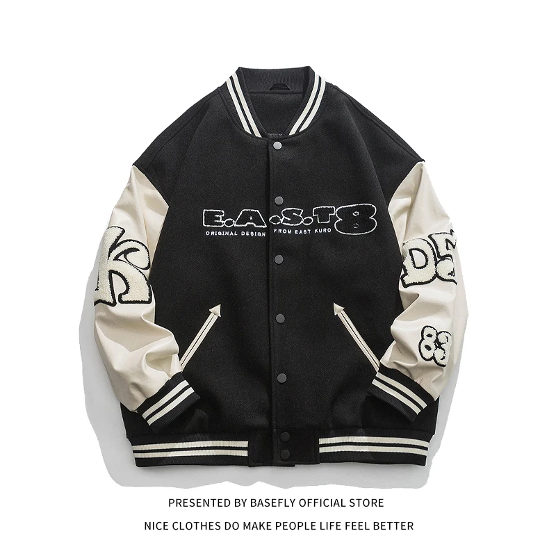 

Letterman Embroid Stadium Award Patchwork Retro Vintage Men Baseball Varsity Jacket Unisex Women Bomber Coat Street University