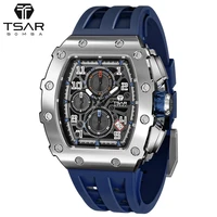tsar bomba watch for man stylish tonneau 316l stainless steel sapphire clock big dial chronograph quartz wristwatch montre homme