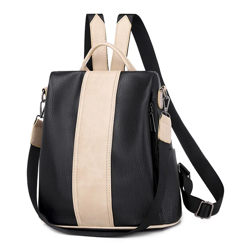 

2022 New Fashion Striped Women Backpacks High Quality Leather Female Ladies Bags Korean Student Backpack Preppy Style Casual Bag