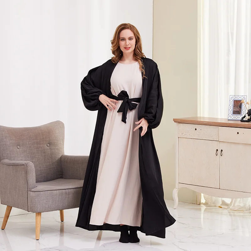 Muslim Abaya Dress Solid Color Fashion Bubble Sleeve Robe Femme Musulman Loose and Elegant Women's Dress for Europe France