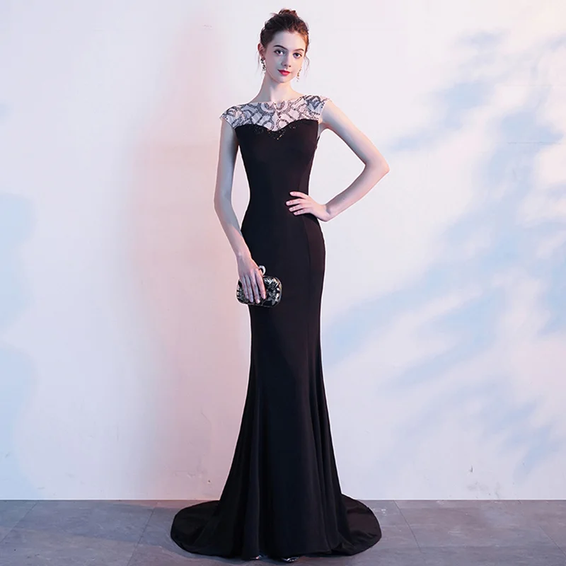 

Высококачественное вечернее платье, женственное, длинное сексуальное платье рыбий хвост, с черным хвостом и приталенное банкетное платье для известных дам