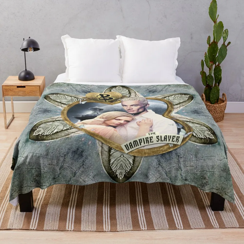 

Buffy & Spike Throw Blanket soft plaid fleece fabric semi-toral blanket blankets for sofa