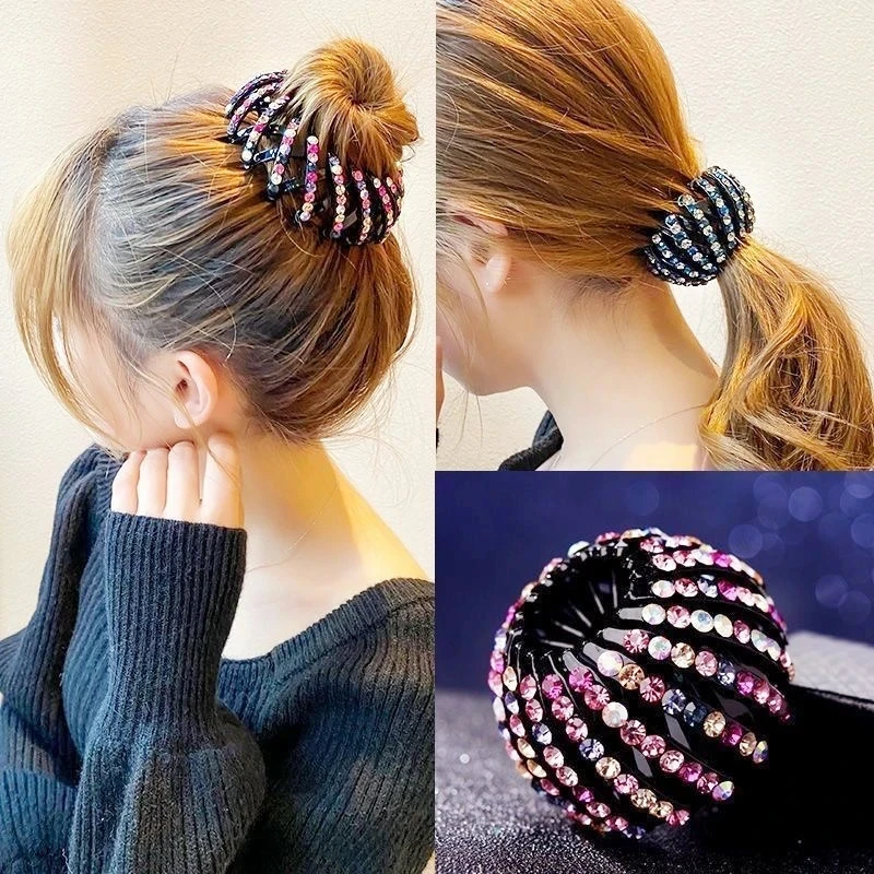 

Fashion Crystal Rhinestone Hairpin Bun Hair Claw Clips Horsetail Buckle Hair Clip Bird Nest Expanding Hair Accessories for Women