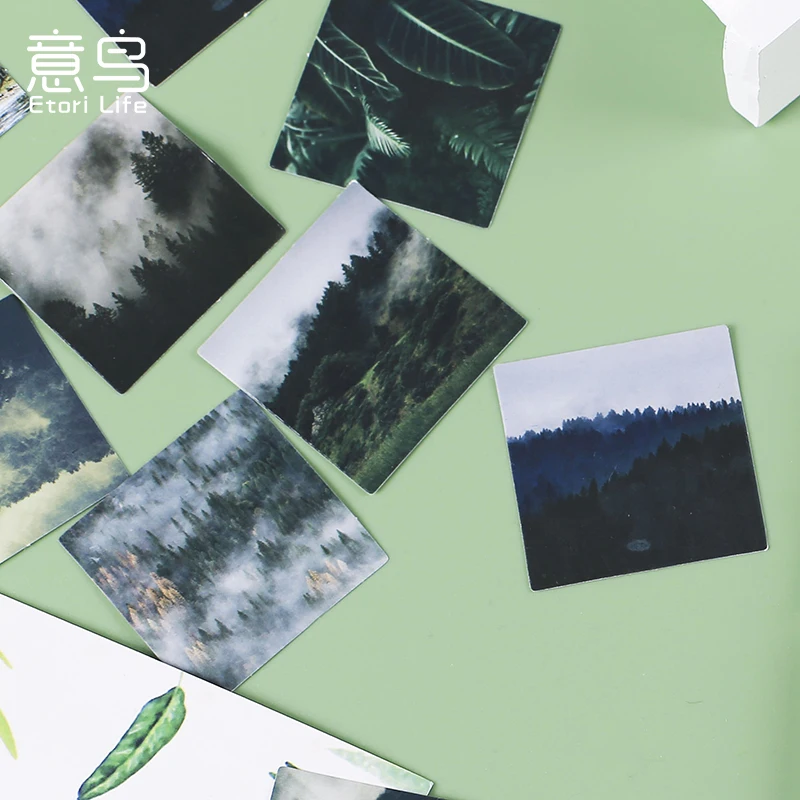 

46Pcs Box Stickers Green Forest trees Decorative DIY Decoration Scrapbooking Stickers Material handmade Paper Seal account 4CM