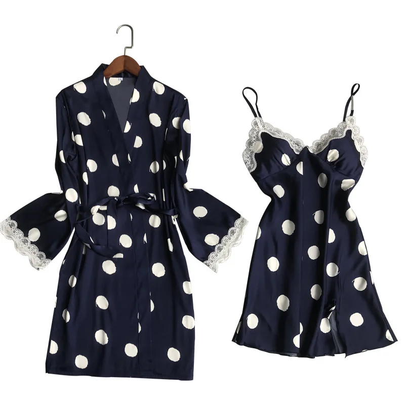 

SAPJON Womens Silk Sleep 2 Pcs Pajamas Strap Top Sleepwear Nightdress Bathrobe Home Wear Nightgown Robe Bath Gown Sleepshirts