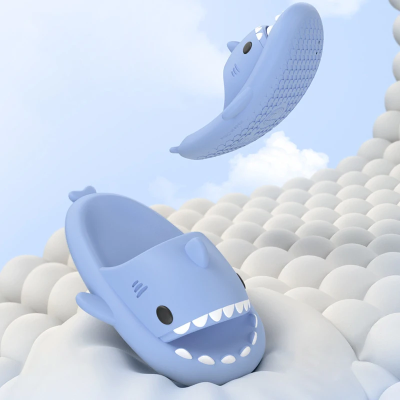 Comwarm Lovely Shark Slippers For Women Men Outdoor Fashion Shark Beach Slides Bathroom Non-slip Thick Sandals Home Couple Shoes