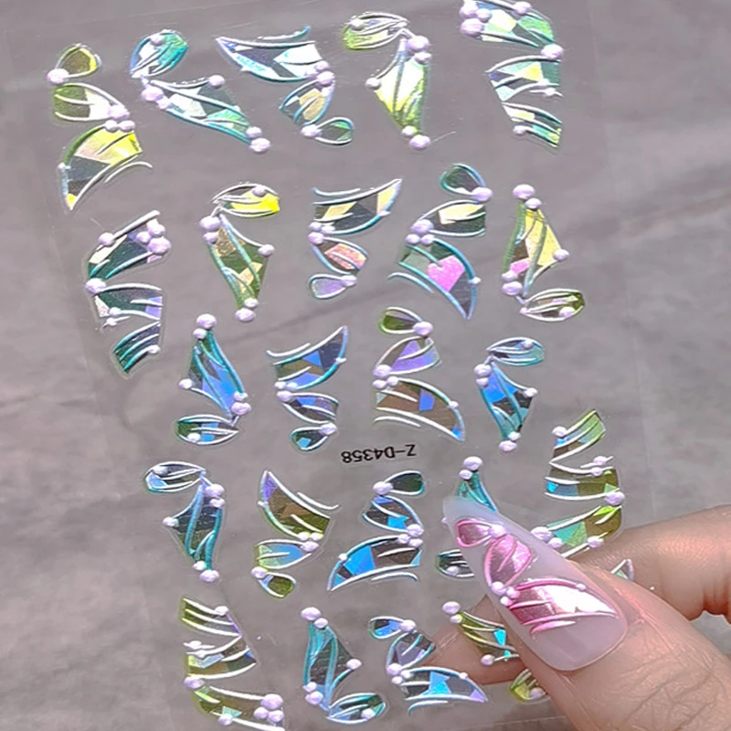 

5D Laser Embossed Ribbon Nail Stickers Designer Nail Decals DIY Multicolor Nail Embossed Sticker Charm Nail Art Decorations