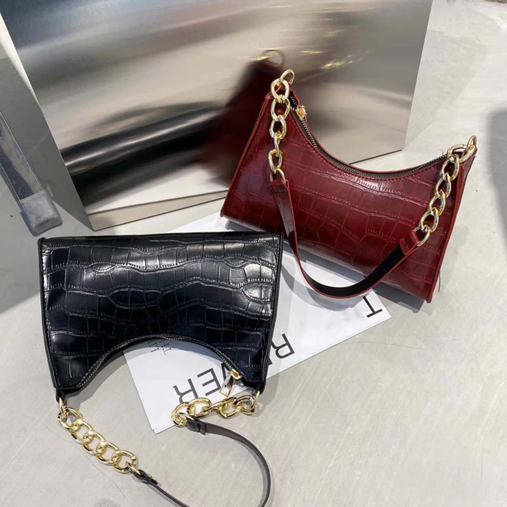 

Women Alligator Pattern Design Shoulder Bag Casual Ladies Small Purse Handbag Pure Color Shopping Business Bag