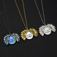 you are my sunshine open locket sunflower pendant necklace boho jewelry best friendship gift creative bff letter necklace choker