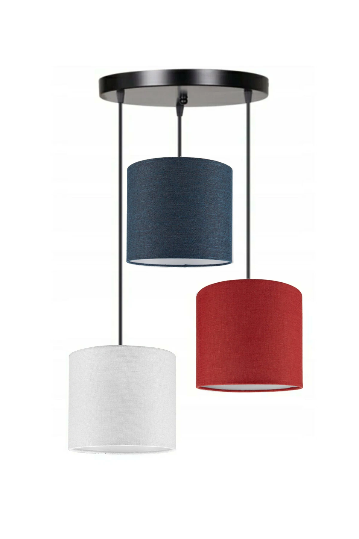 3 Heads White Navy Blue Red Fabric Cylinder Lampshade Pendant Lamp Chandelier Modern Decorative Design For Home Hotel Office Use