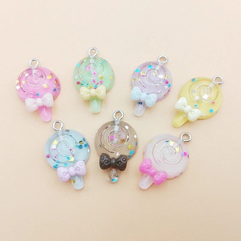 10 шт. корейские милые блестящие подвески в виде леденца из смолы с плоским