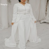 white caftan algerian wedding dress 2022 plus size long sleeve jumpsuit boho wedding dress with pantsuit beadd lace muslim bride