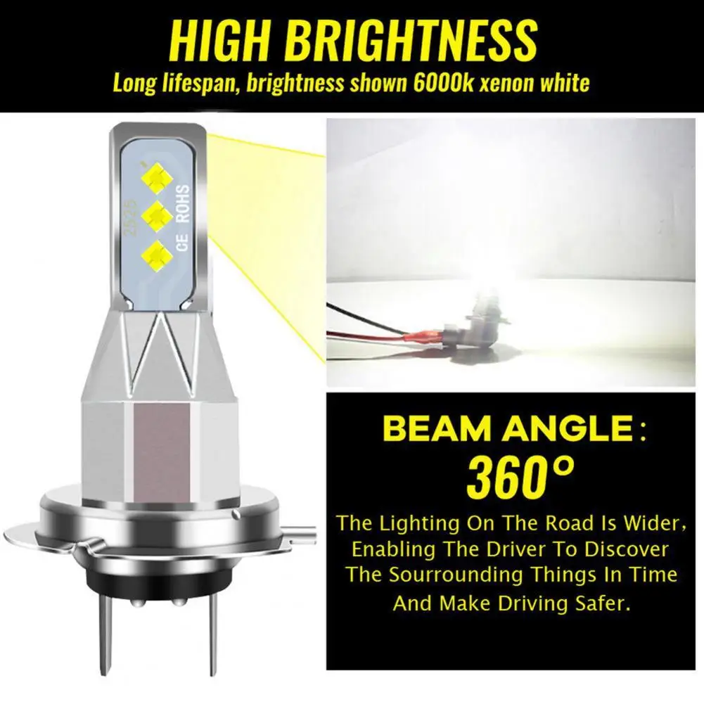 

2Pcs H7 Car Headlights Universal High Brightness 80W 6000K Auto LED Headlamp Bulbs Fog Lamps for Vehicle