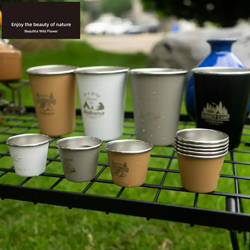 

50ml Mini Outdoor Cup Set 304 Stainless Steel Camping Hiking Picnic Water Tea Beer Coffee Milk BBQ Tumblers Portable Mug Glass