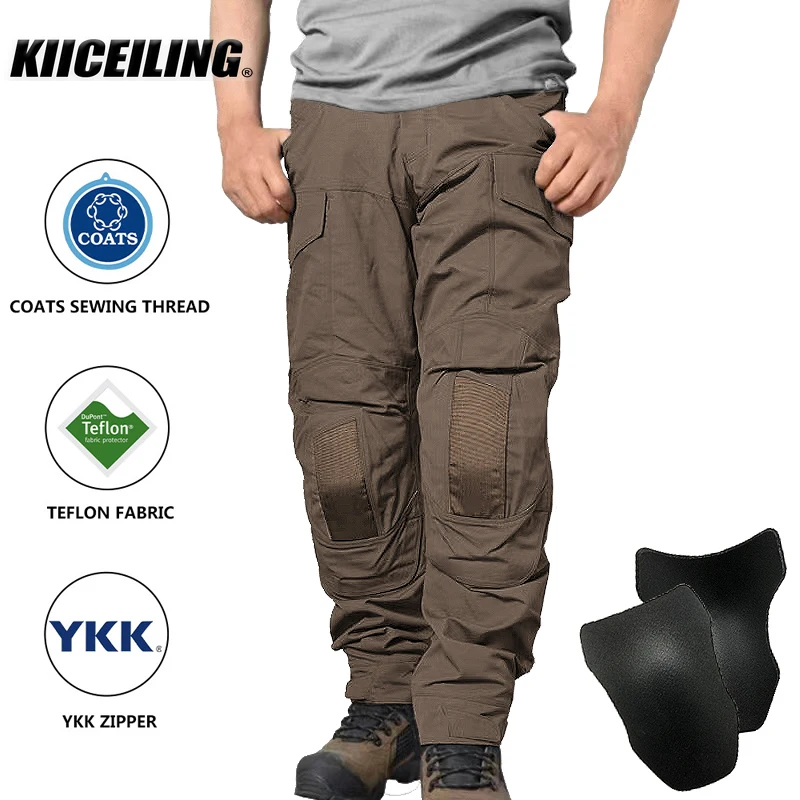 KIICEILING MC Assault Military Tactical Pants Men Army Cargo Pants Work Uniform Duty Water Repellent Ripstop Trousers Knee Pad